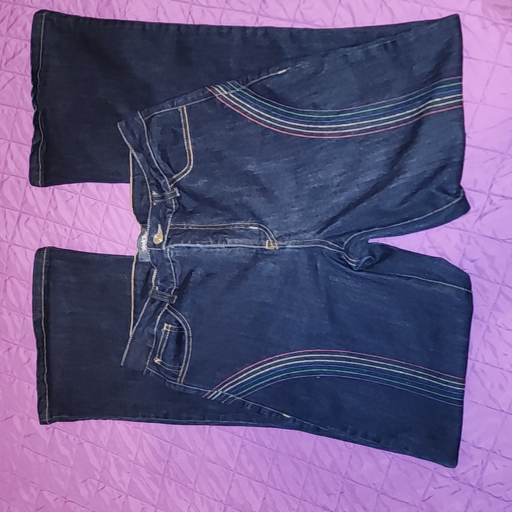 Modcloth dark rinse rainbow jeans